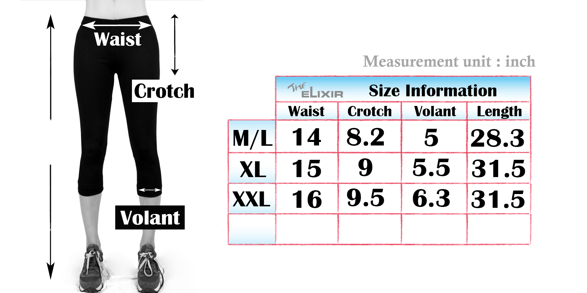 leggings xxl size charts for women